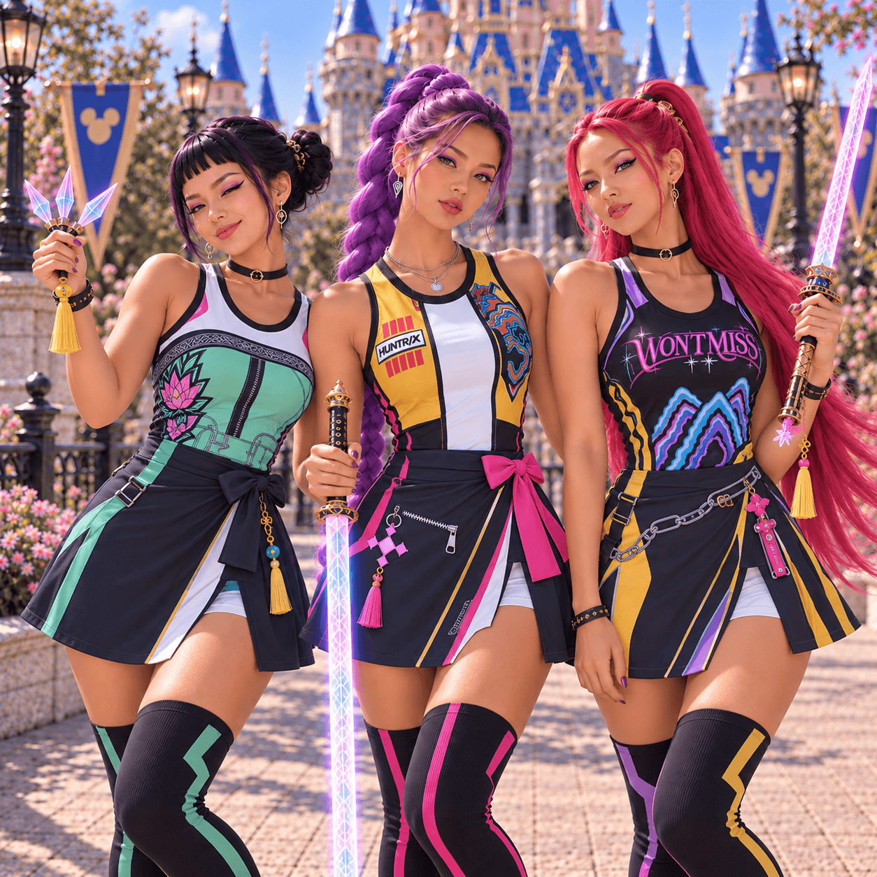 Huntrix Rumi Mira Zoey Halloween Costume Wrap Skort, Hunter Style Costume, Kpop Demon Hunters Outfit, Demon Party Dress, KPop Fan Gift