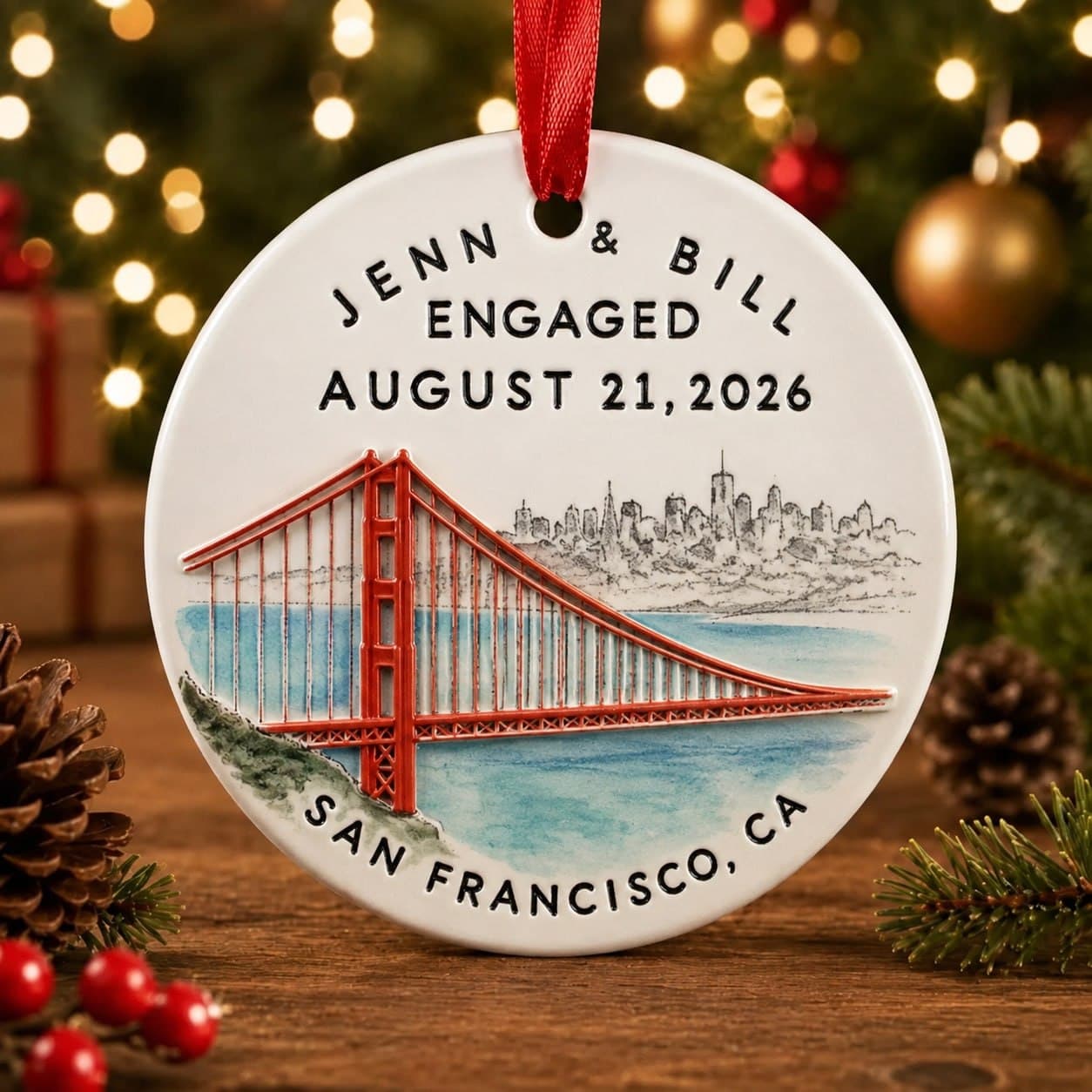 Personalized Engagement Christmas Ornament 2026, San Francisco Ornament, Custom Couple Keepsake, Engagement Gift, First Christmas Together