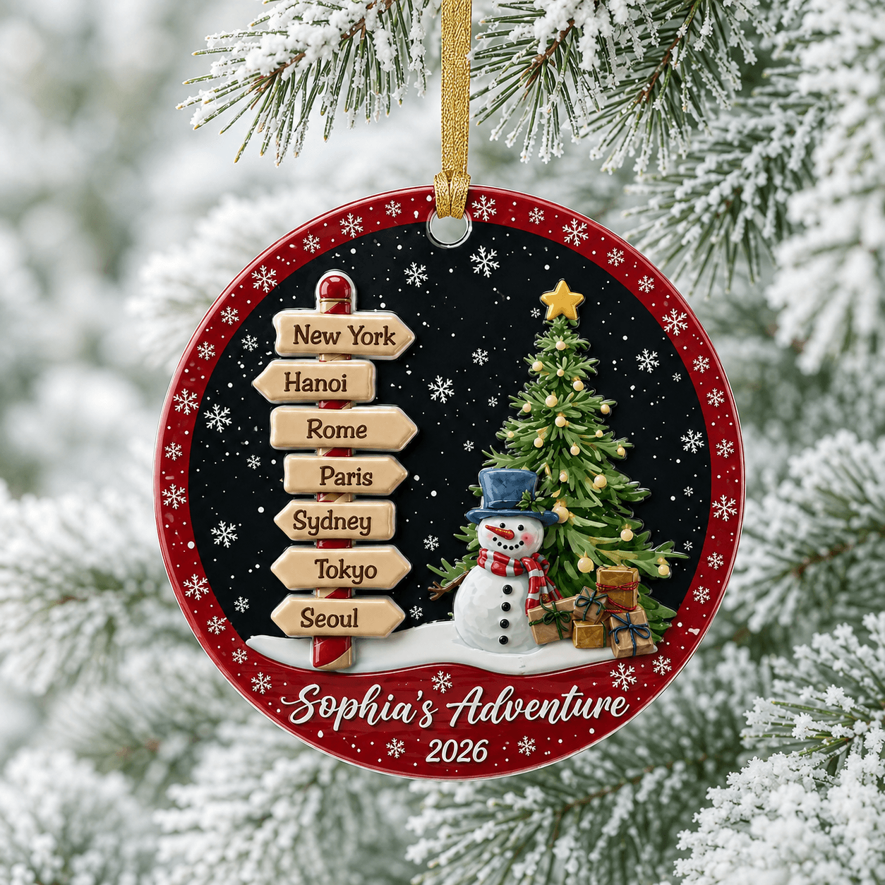 Personalized Travel Christmas Ornament 2026, Custom Name & Destination Signpost, World Adventure Keepsake, Christmas Tree Decor