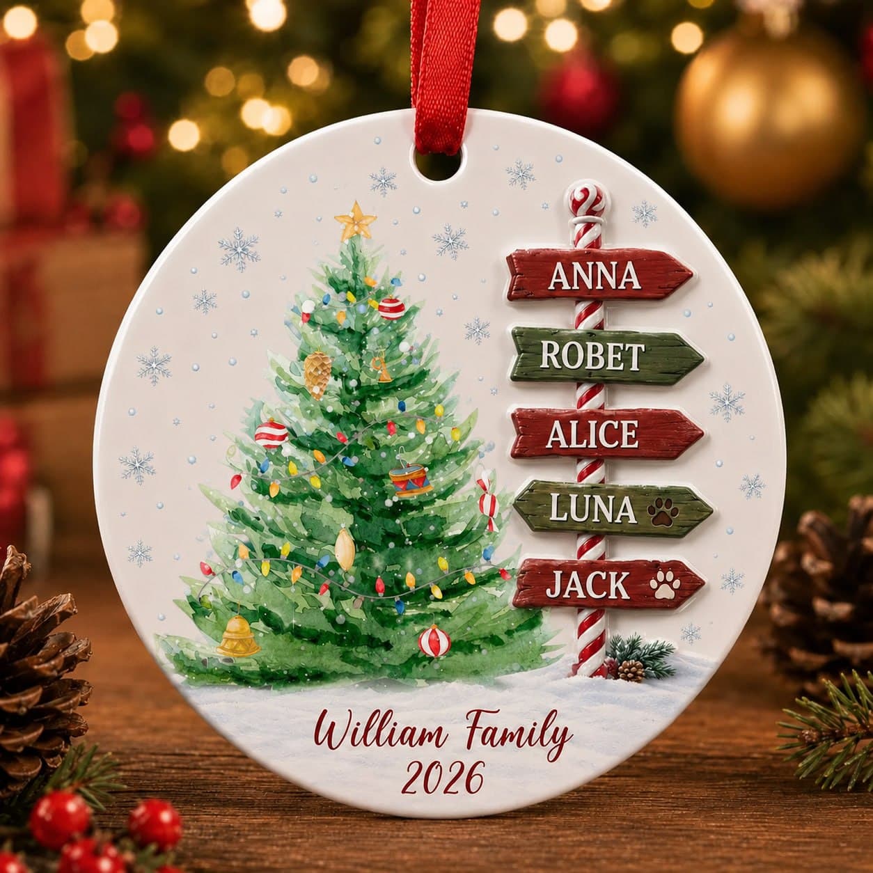 Personalized Family Christmas Ornament 2026, Custom Family Name Ornament, Watercolor Christmas Tree Keepsake, Family Holiday Gift