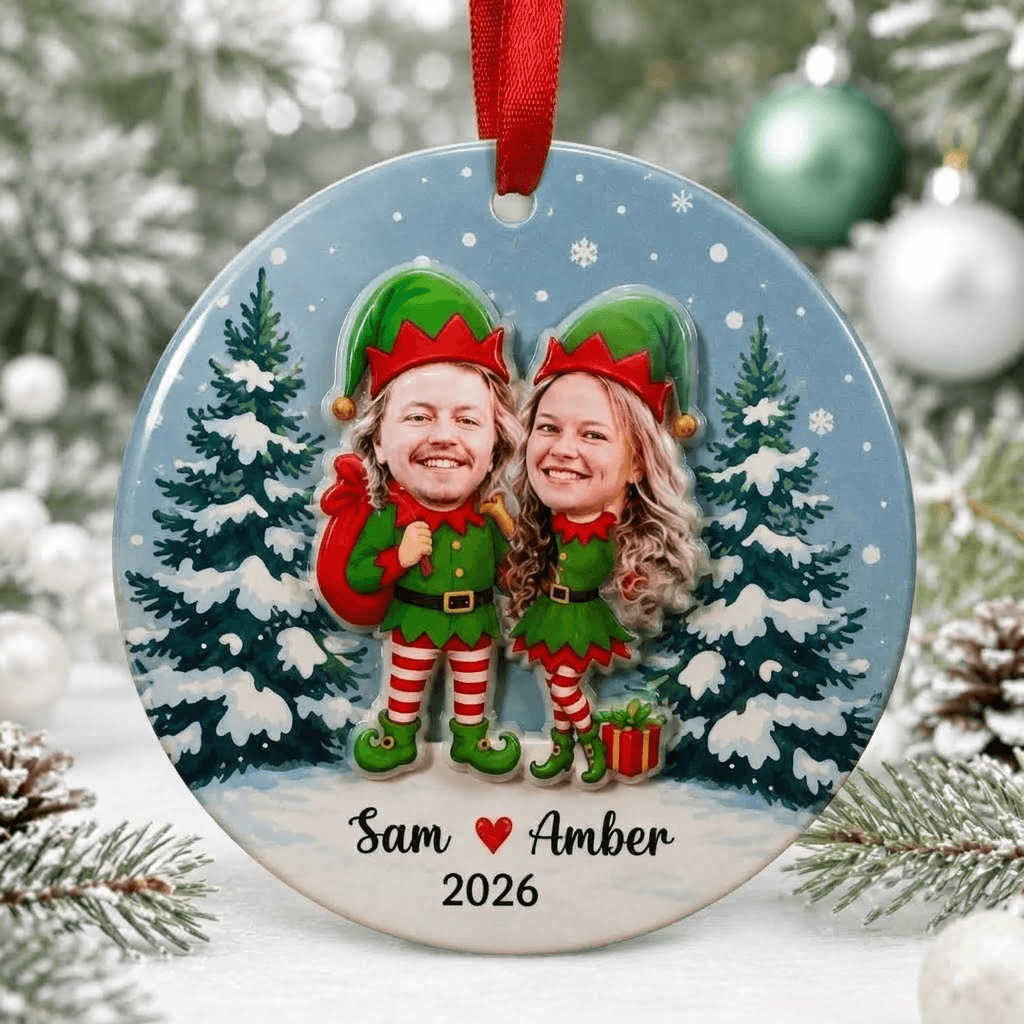 Personalized Couple Christmas Ornament 2026, Custom Photo Elf Ornament, Couple Holiday Keepsake, Christmas Tree Decor, Christmas Gift